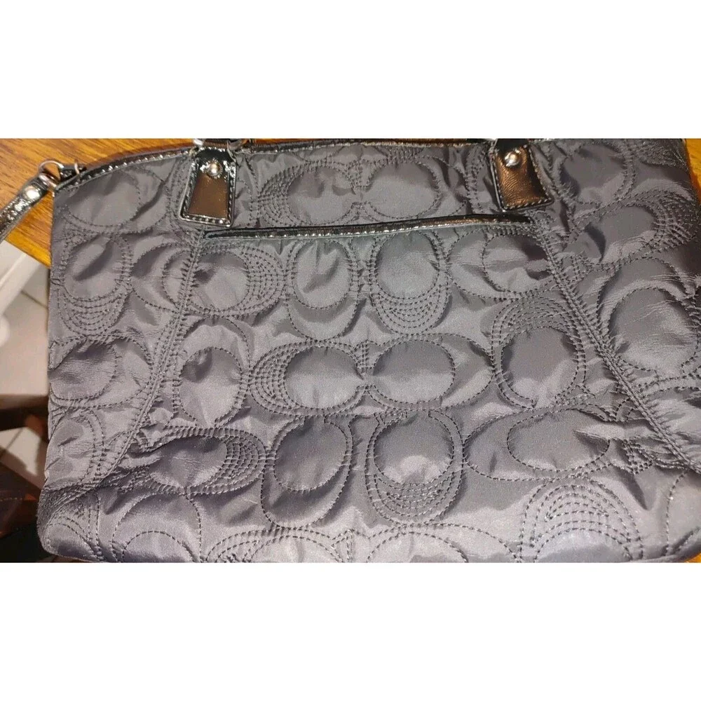 Coach Black Quilted Nylon Signature Shoulder Bag Satchel - Medium - F18432